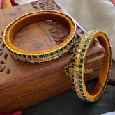 Kada Kundan Bangle-Square Rectangle-Green-G3659